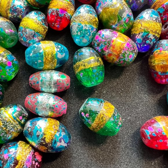 NWOT📌 80 Glass Beads Oval Hand Painted  for Jewelry Making - Craft - Creative - Picture 3 of 16